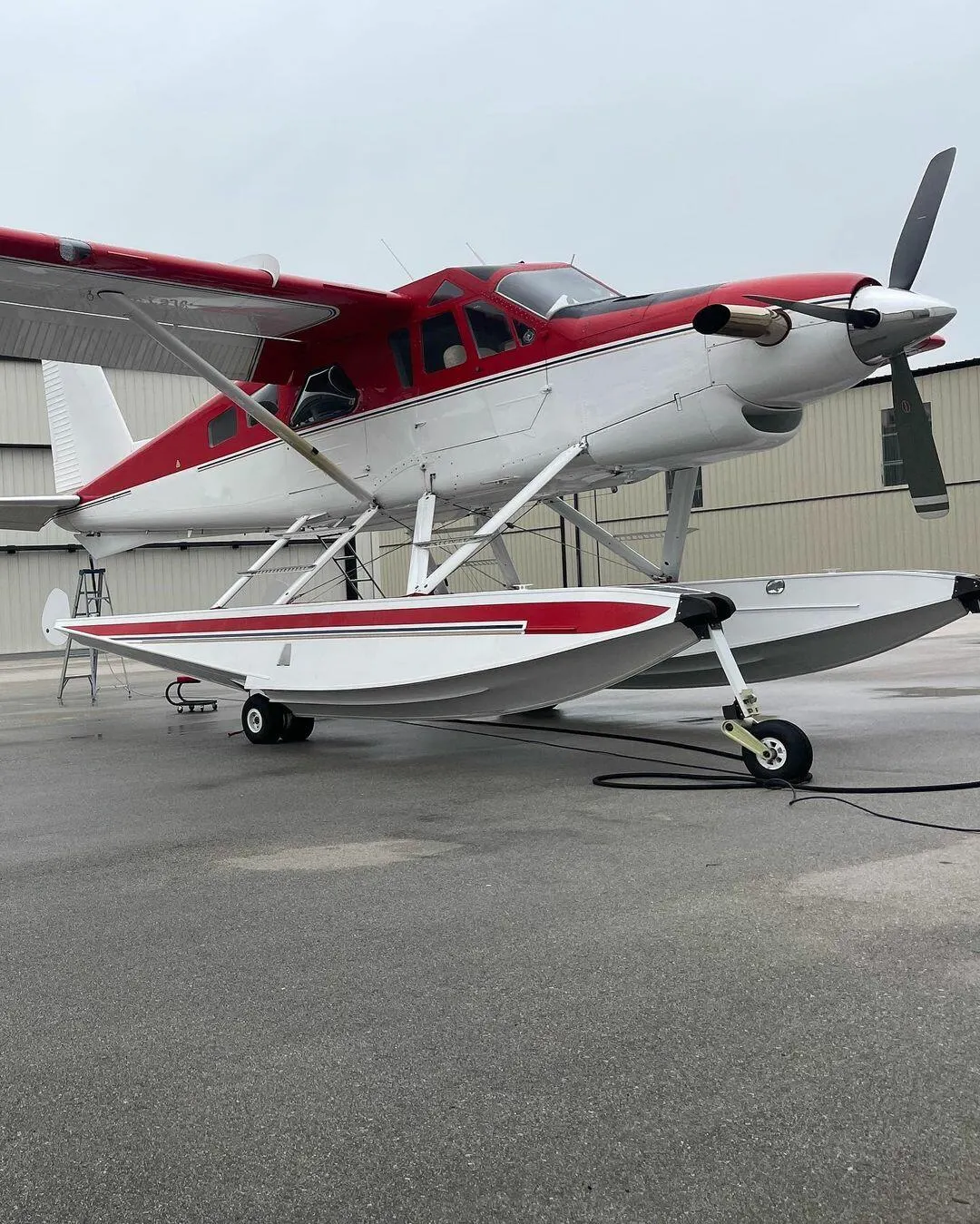 Turboprop floatplane on the ramp after detailing